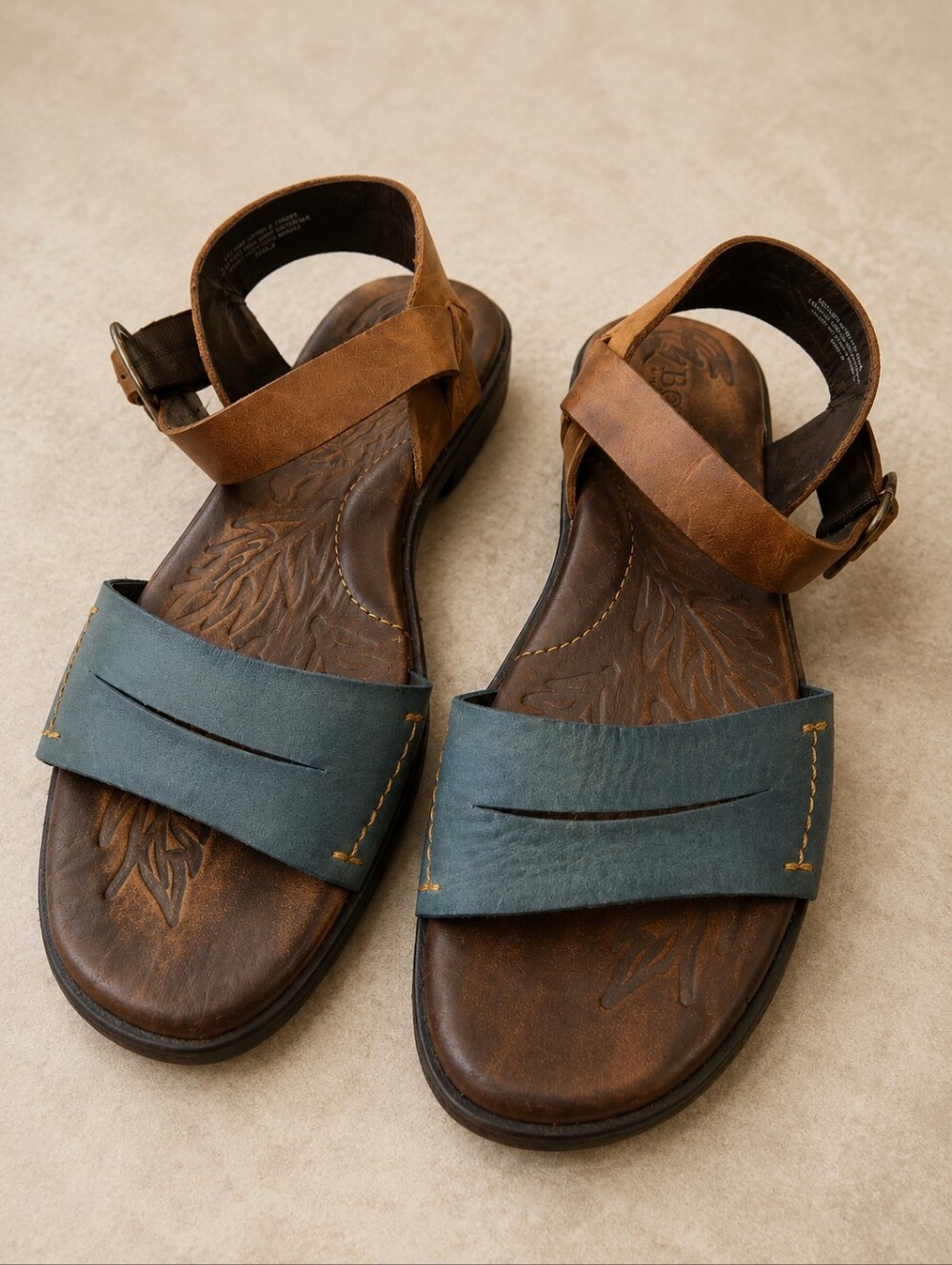 Born 7/38 Womens Leather Ankle Strap‎ Sandals Teal Brown Flat Boho Shoes